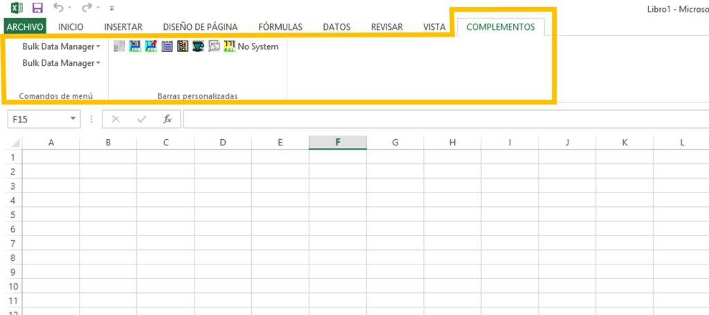 Data bulk manager instalado en Excel